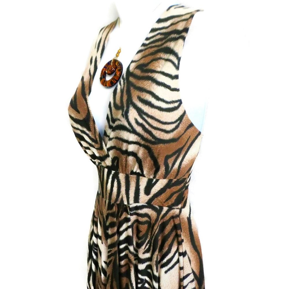 SOLD Vintage Jumpsuit MC Hammer Animal Surplice Plunge Harem Tapered USA L - Picture 4 of 13